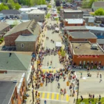 Downtown Kemptville from above, crowds at kemptville buskerfest